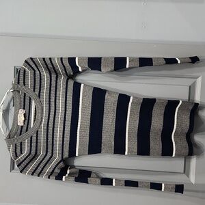 NWOT Pink Republic Stretchy Sweater Navy Blue Gray White Striped XS